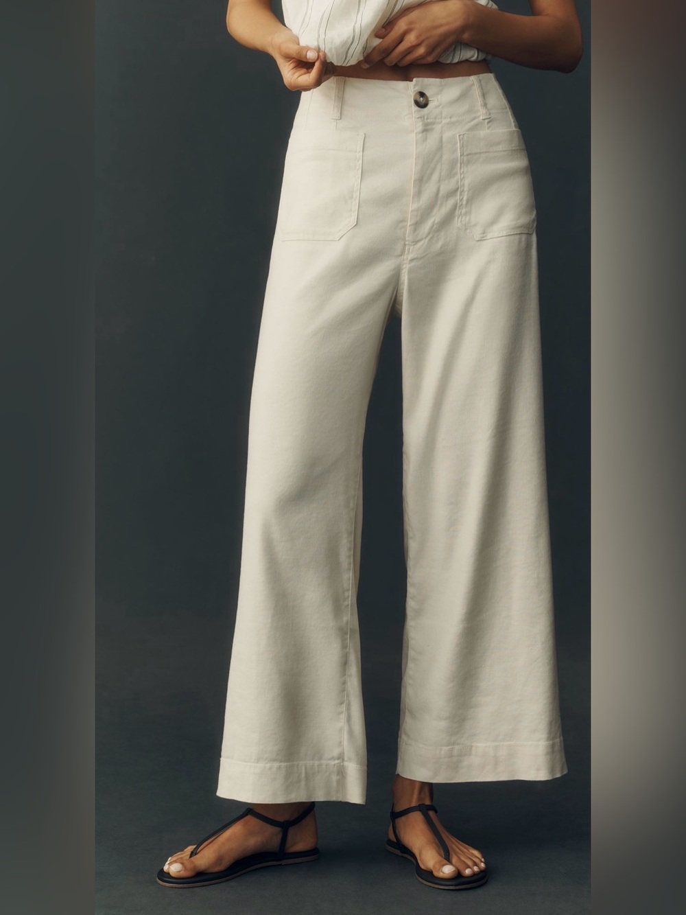MAEVE • Colette linen stretch high rise wide leg pants 27 tall chalk white